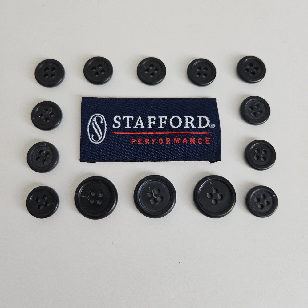 Stafford Performance Black Replacement Buttons Set of 14 For Suit Blazer & Pants
